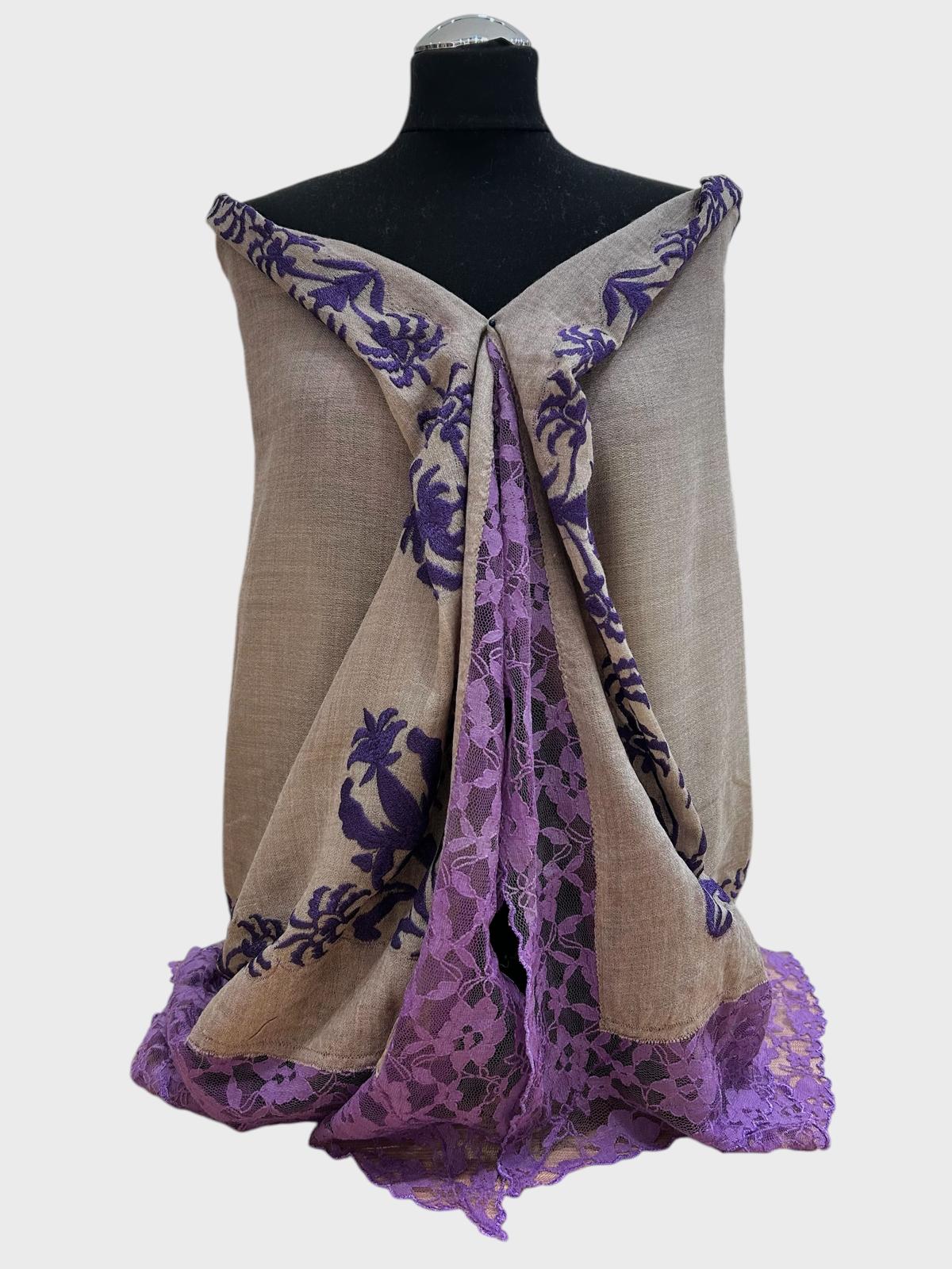 Embroidered Cashmere with Lace Design 2036