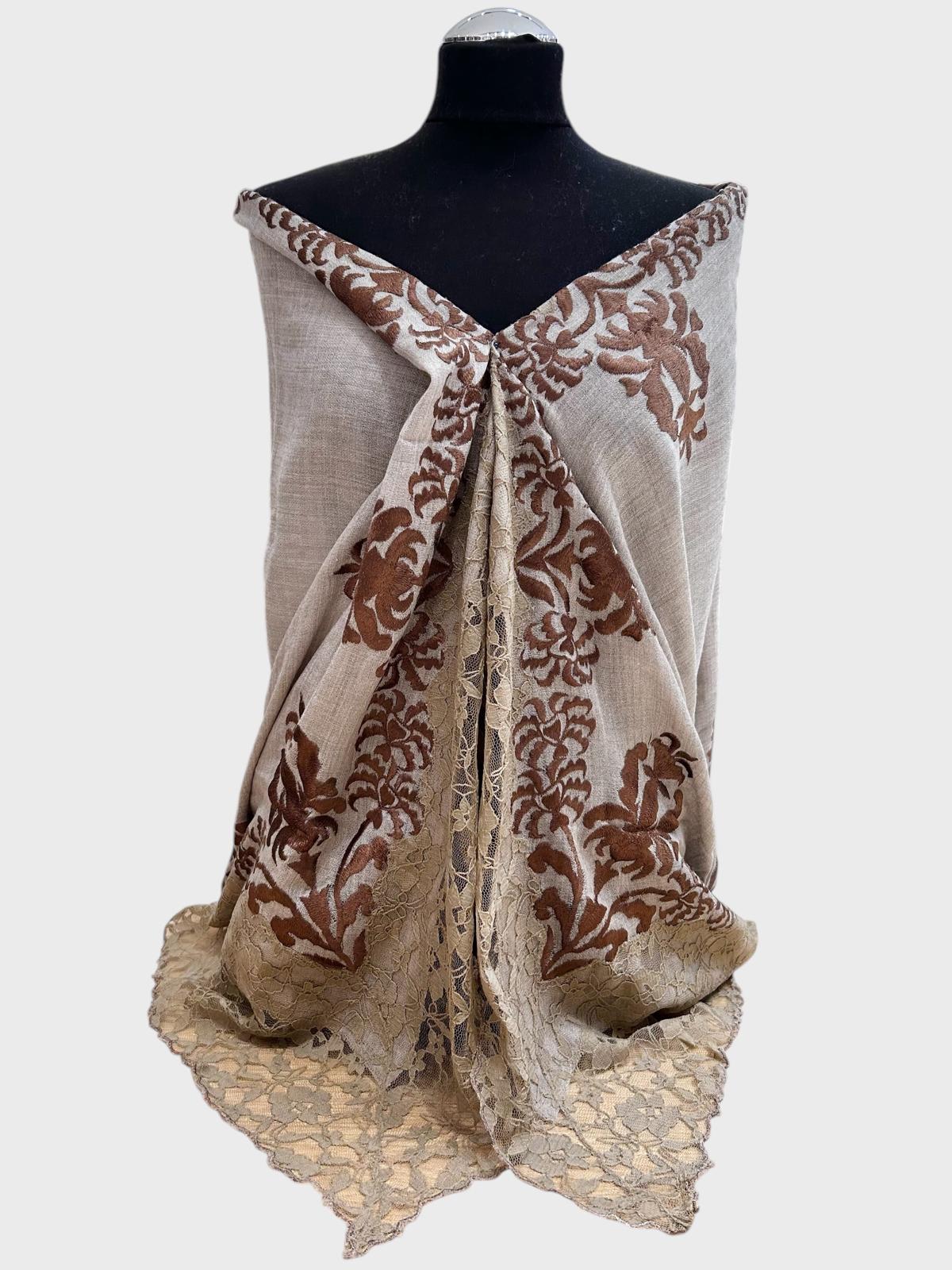 Embroidered Cashmere with Lace Design 2037