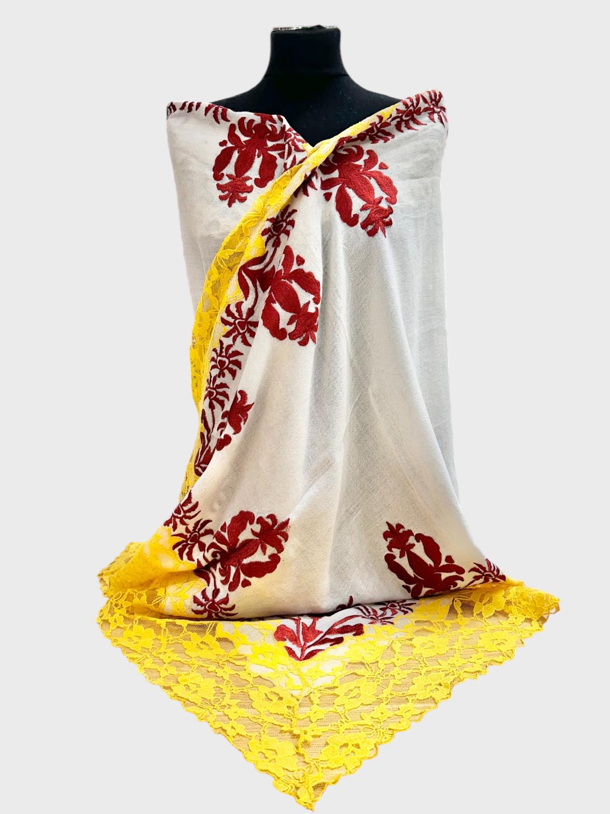 Embroidered Cashmere with Lace Design 2038