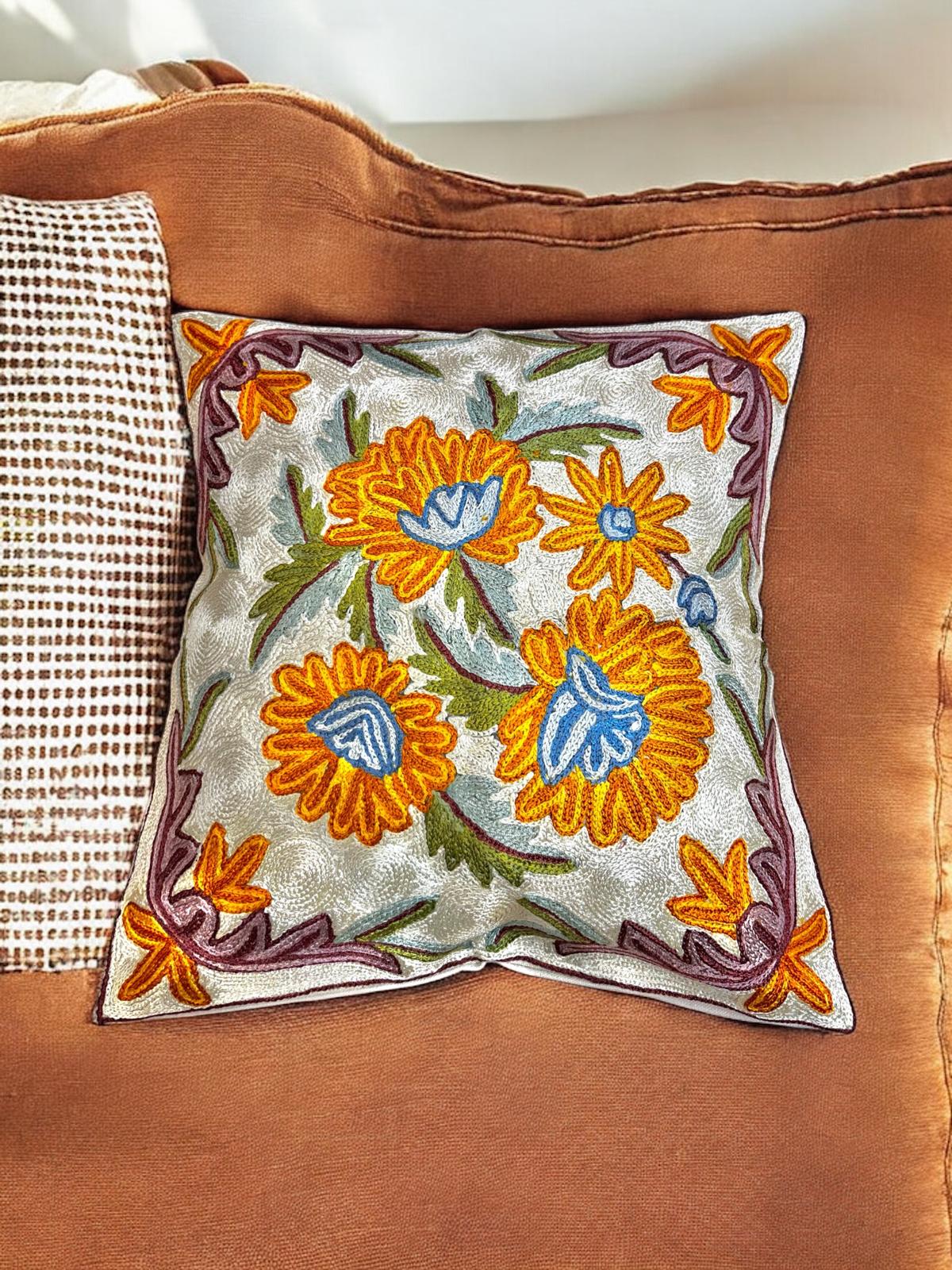 Hand Made Full Embroidered Silk Cushion Cover 40x40 cm 4005