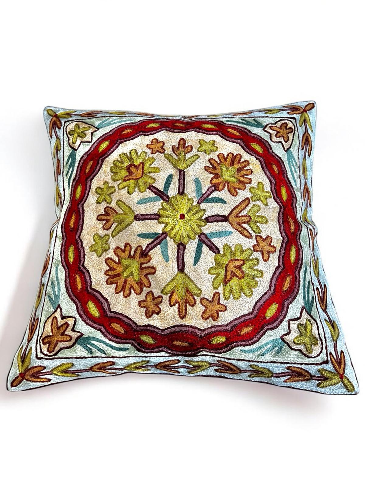 Hand Made Full Embroidered Silk Cushion Cover 40x40 cm 4006