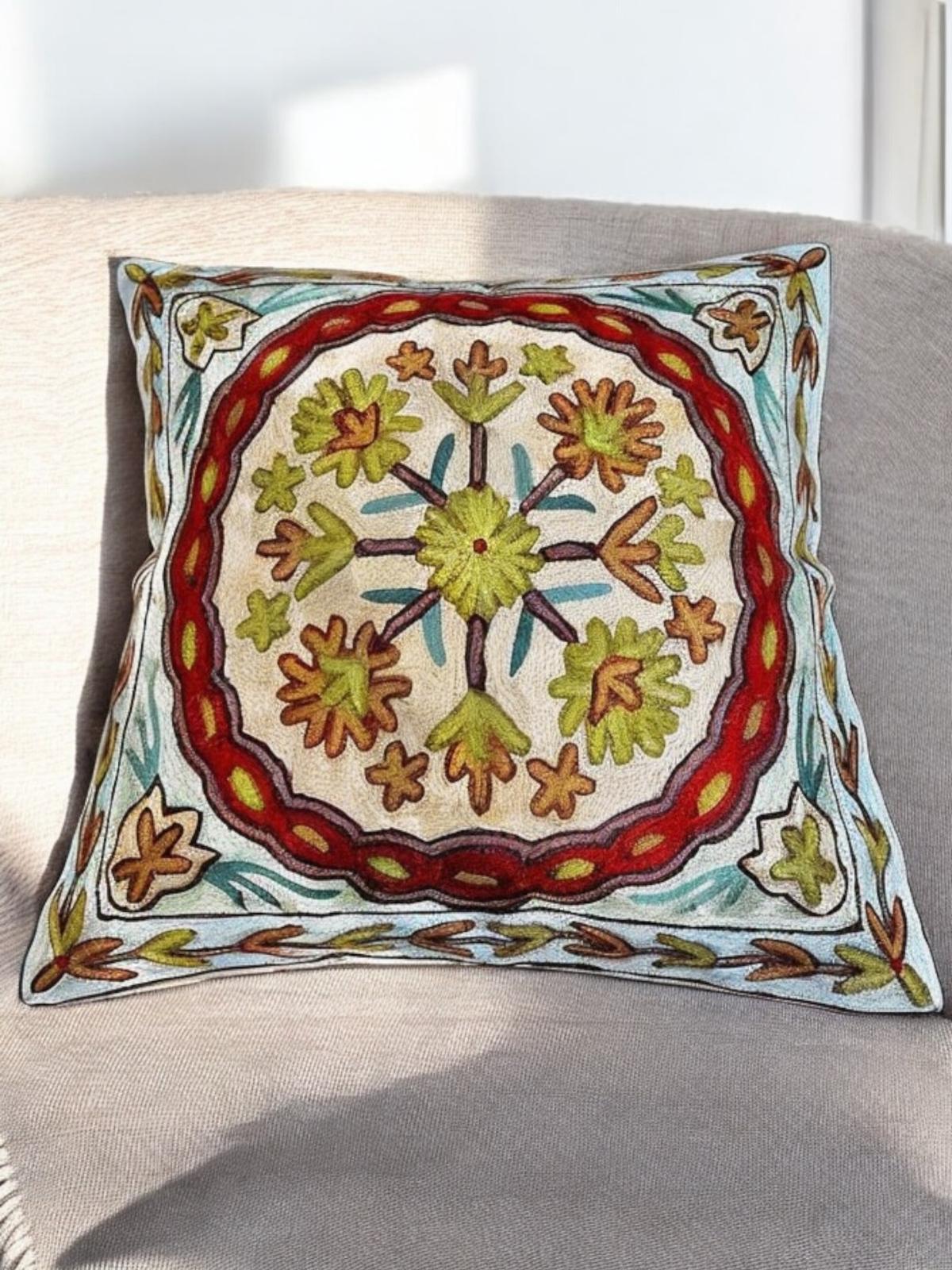 Hand Made Full Embroidered Silk Cushion Cover 40x40 cm 4006