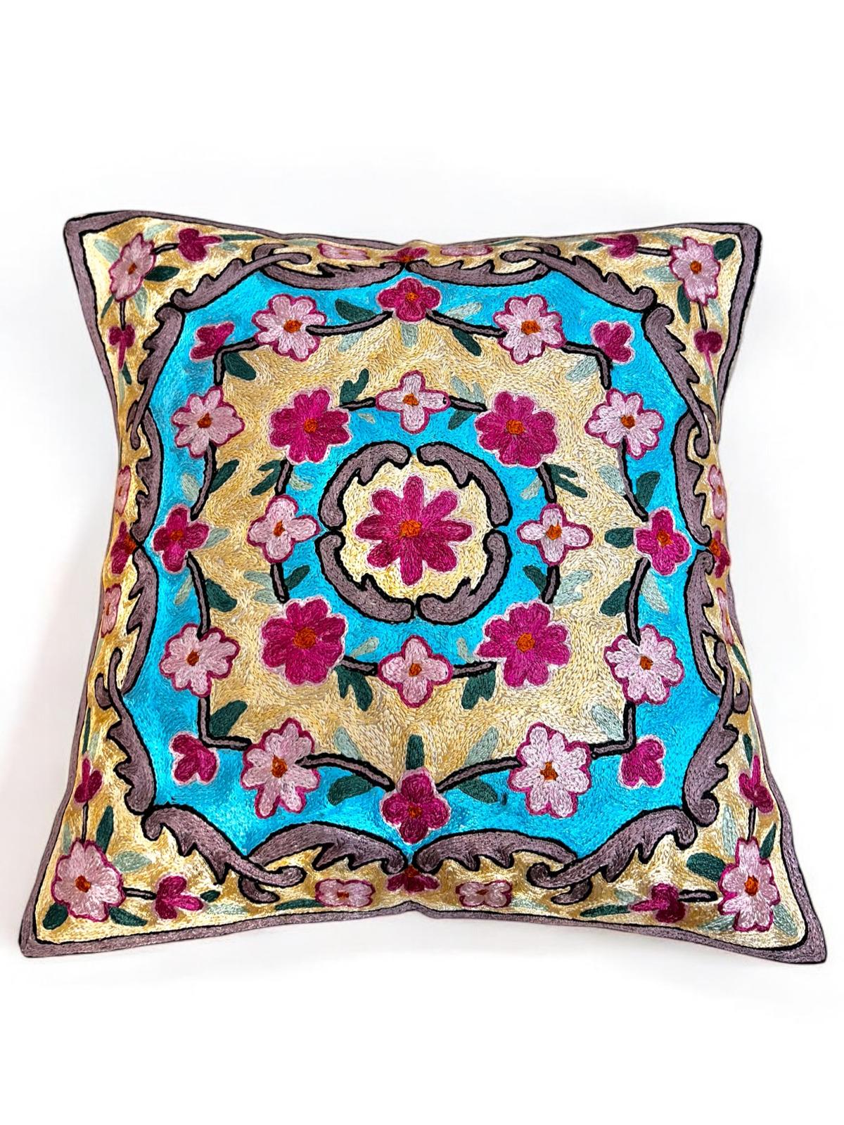Hand Made Full Embroidered Silk Cushion Cover 40x40 cm 4007