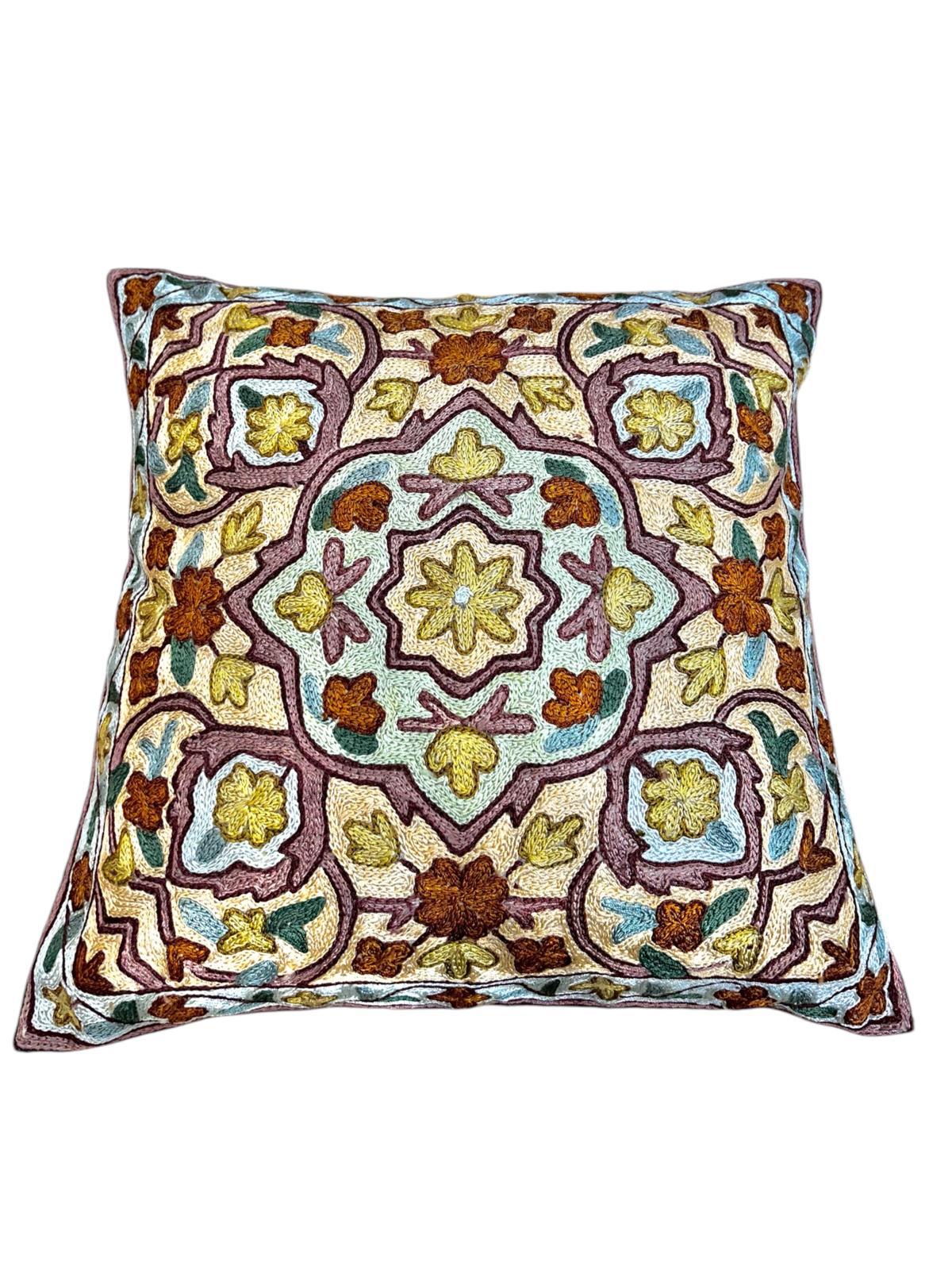 Hand Made Full Embroidered Silk Cushion Cover 40x40 cm 4008
