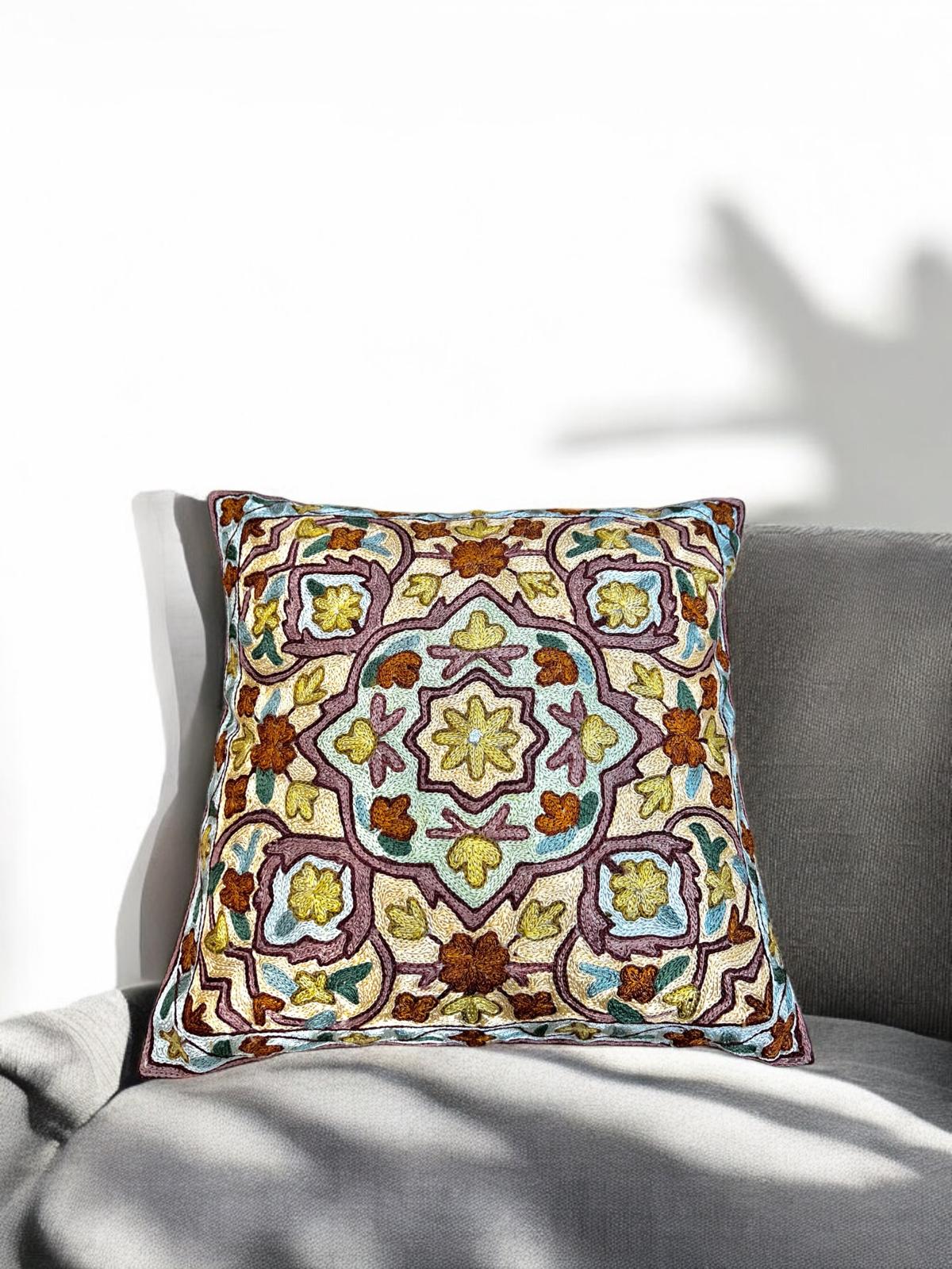 Hand Made Full Embroidered Silk Cushion Cover 40x40 cm 4008
