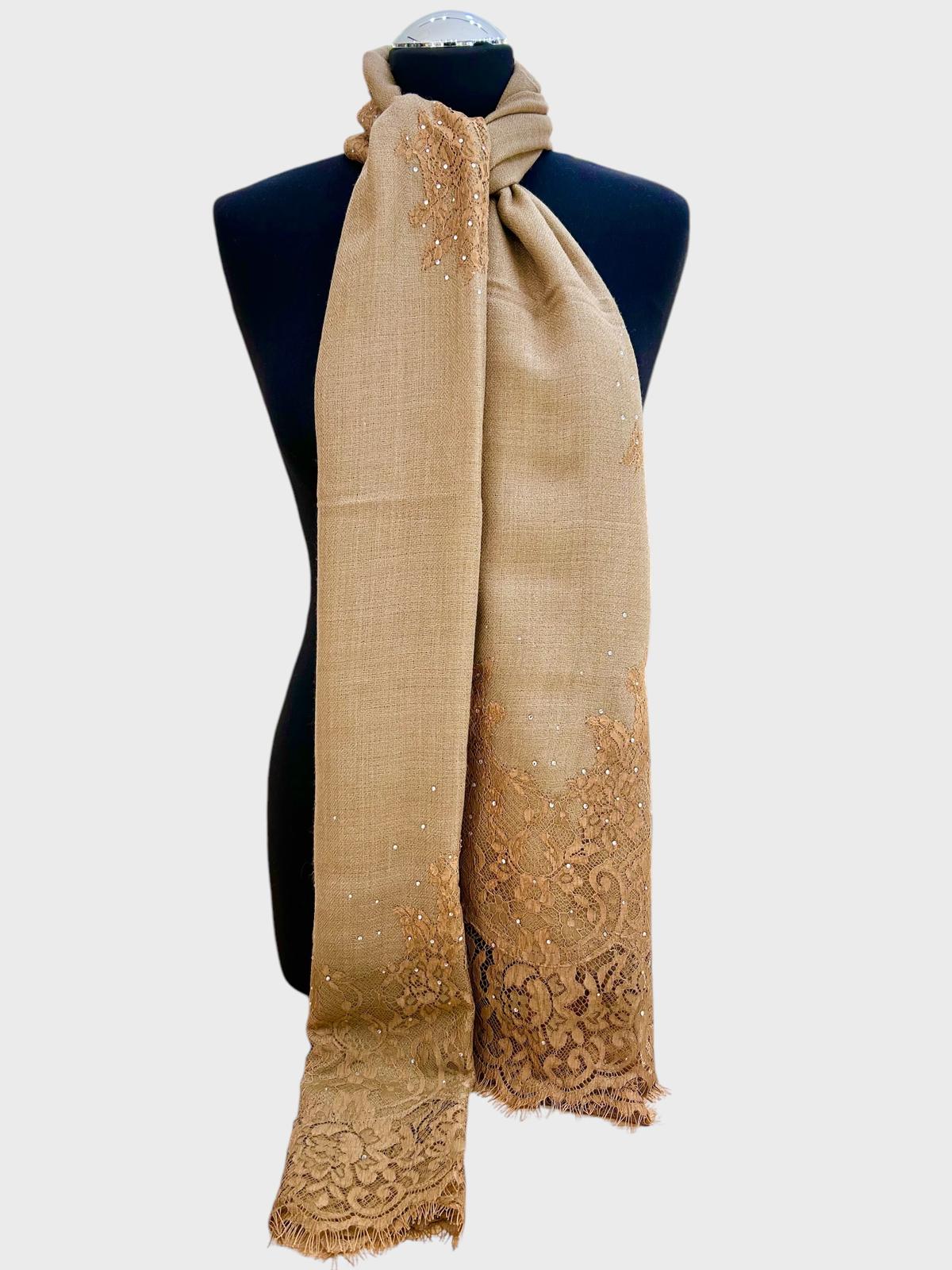 Cashmere with Lace Design and Crystals 2078